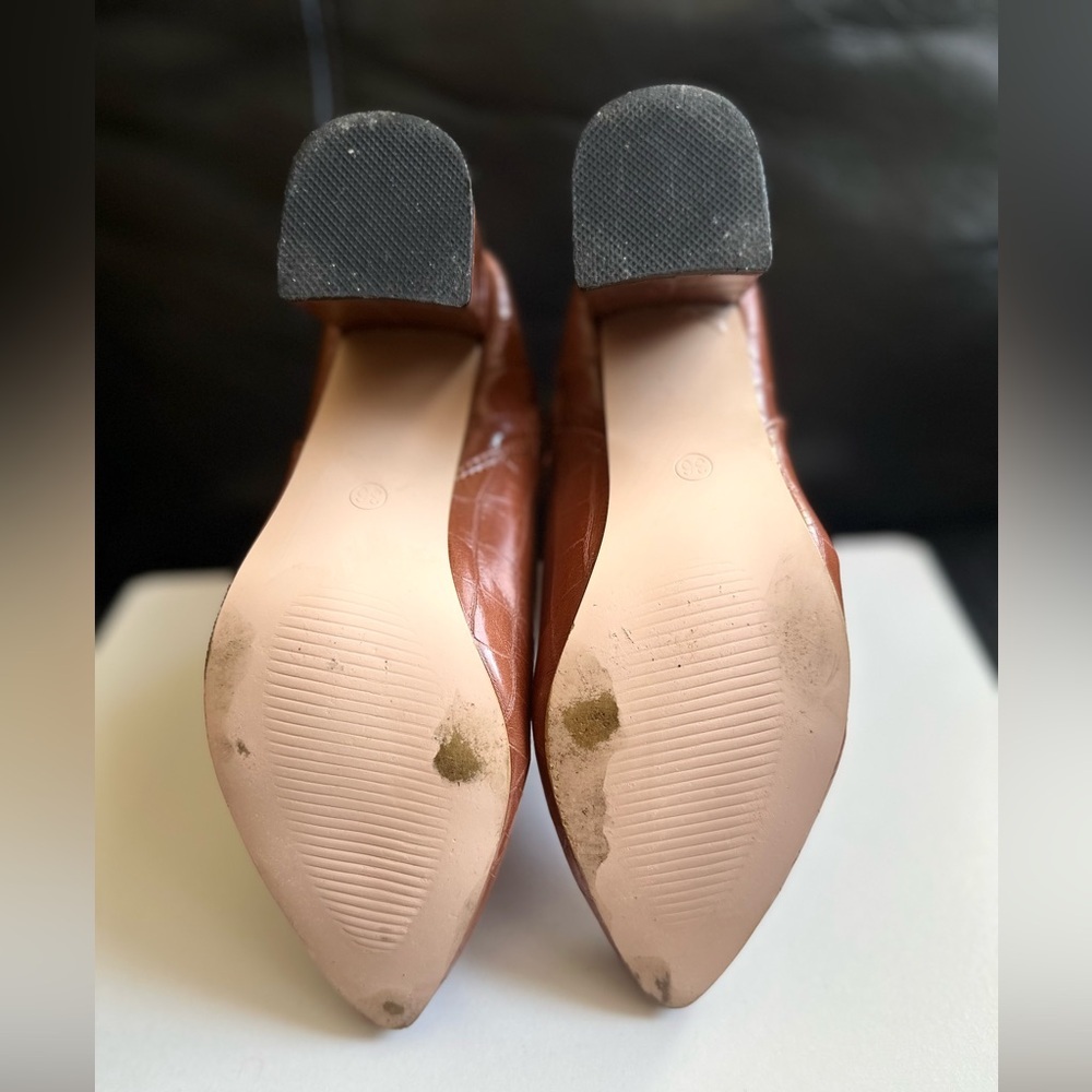 🤎 Brown Croc Embossed Boots Chic Block Heel Minimal Style Size 36 EU✨ - Picture 4 of 5
